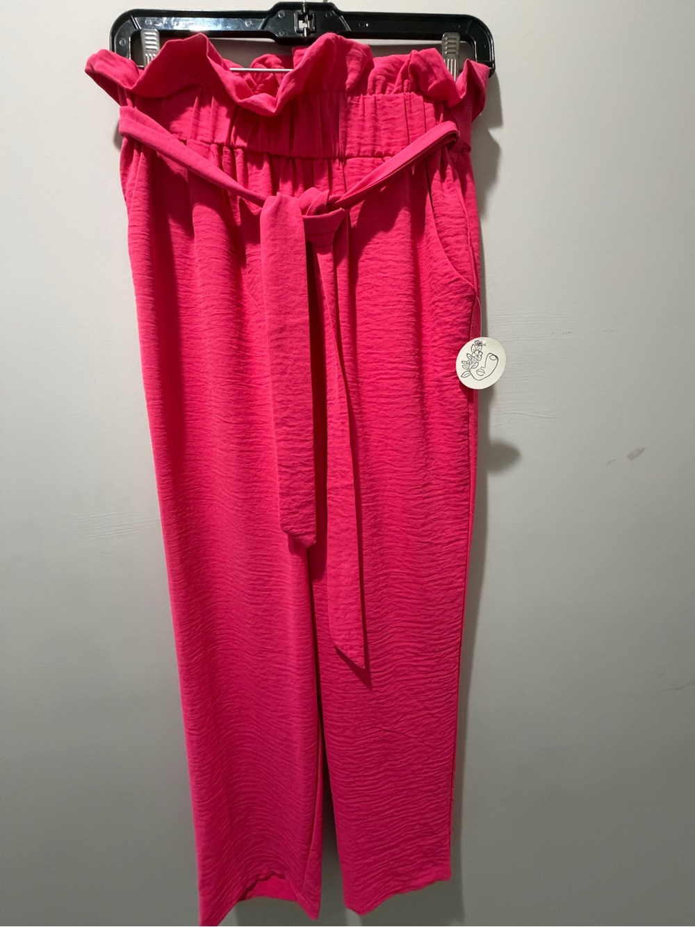 High-Rise Paperbag Waist Wide-Leg Pants - Hot Pink